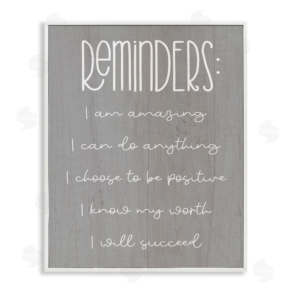 Self Confidence Reminders typography artwork in a white frame.